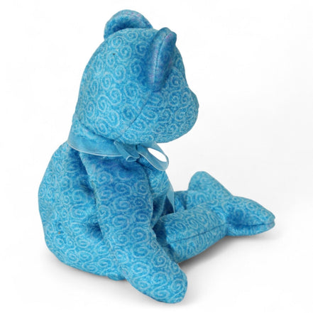 Ty Classy Beanie Baby Bear plush with blue swirl pattern and ribbon