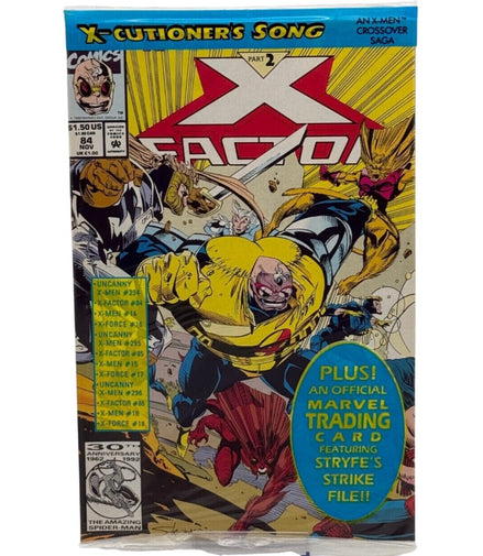 Cover of Uncanny X-Men X-Factor #84 1992 featuring X-Cutioner's Song and Marvel trading card