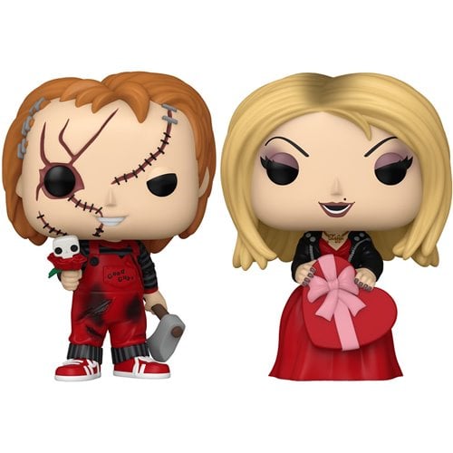Chucky and Tiffany Funko Pop figures in Valentine's theme