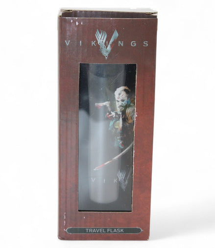 Vikings travel flask in original packaging featuring series imagery