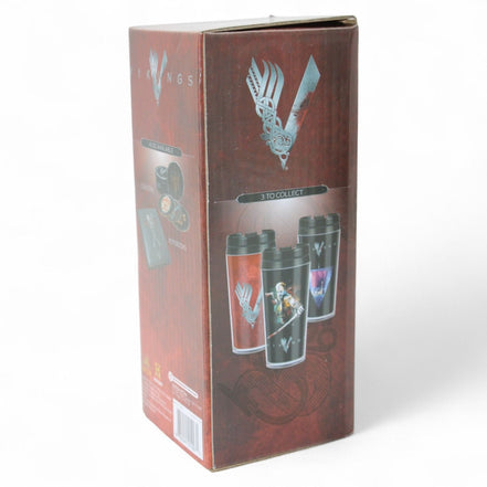 Vikings travel flask in original packaging featuring series imagery