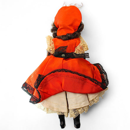 Vintage Can - Can Dancer Doll – Orange & Black Lace Cabaret CollectibleUnknownDollburlesque dancer dollcabaret collectible dollcollectible stage performer doll3