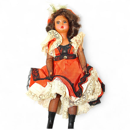 Vintage Can - Can Dancer Doll – Orange & Black Lace Cabaret CollectibleUnknownDollburlesque dancer dollcabaret collectible dollcollectible stage performer doll1