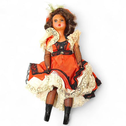 Vintage Can - Can Dancer Doll – Orange & Black Lace Cabaret CollectibleUnknownDollburlesque dancer dollcabaret collectible dollcollectible stage performer doll2