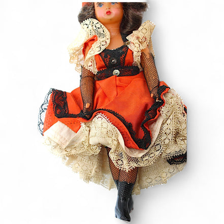 Vintage Can - Can Dancer Doll – Orange & Black Lace Cabaret CollectibleUnknownDollburlesque dancer dollcabaret collectible dollcollectible stage performer doll4