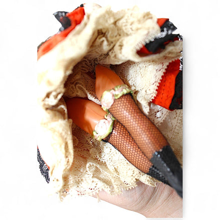 Vintage Can - Can Dancer Doll – Orange & Black Lace Cabaret CollectibleUnknownDollburlesque dancer dollcabaret collectible dollcollectible stage performer doll6