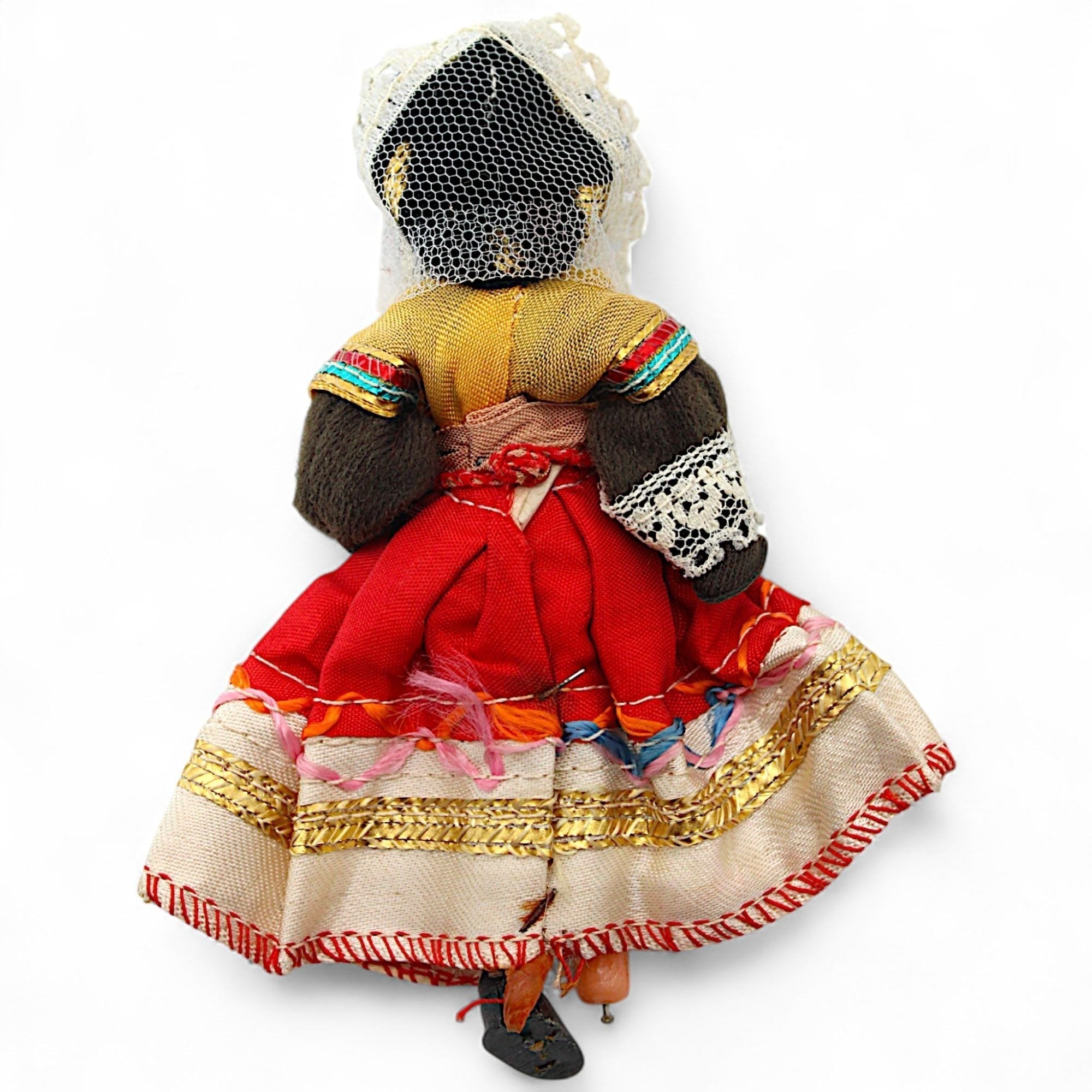 Vintage European Souvenir Doll with Lace Headpiece & Gold DressFlip Side CollectiblesDollcollectible dollcultural heritagedecorative doll2