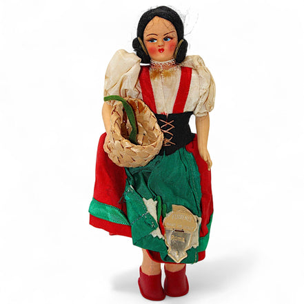 Vintage Italian Souvenir Doll in Traditional Dress with BasketFlorenceDollcultural heritagedecorative pieceeuropean folk art1