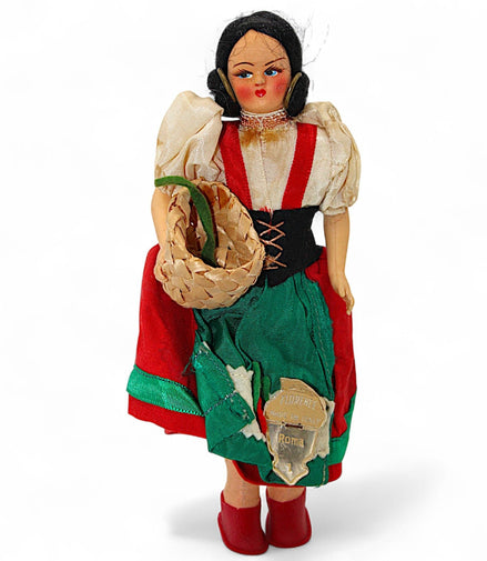 Vintage Italian Souvenir Doll in Traditional Dress with BasketFlorenceDollcultural heritagedecorative pieceeuropean folk art1