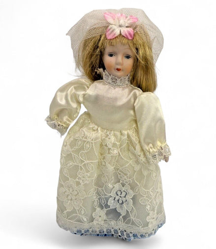 Vintage Porcelain Bride Doll with Lace Dress and Veil 8 - InchUnbrandedDollantique dollbridal decorcollectible figurine1