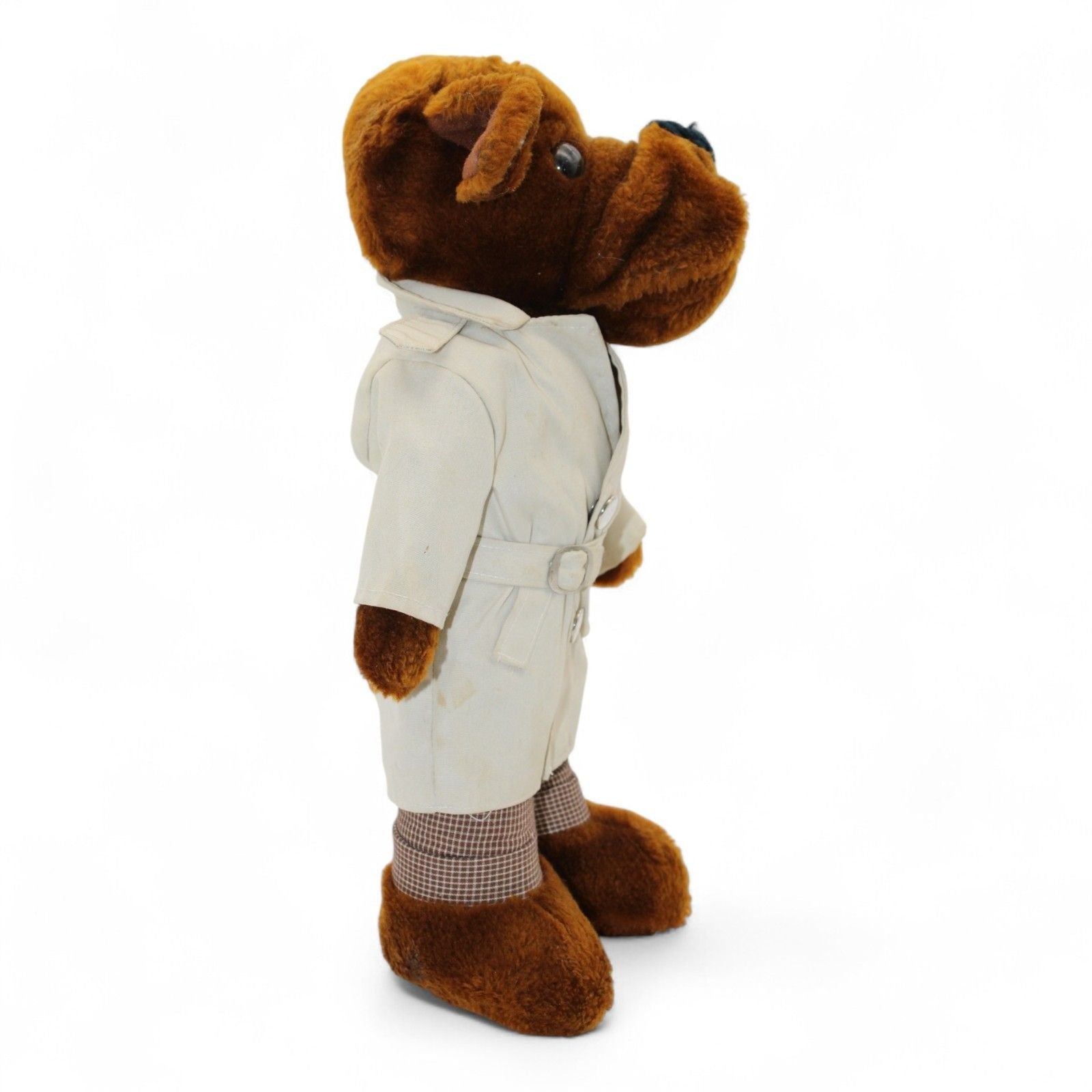 Another side view of McGruff plush with check pants