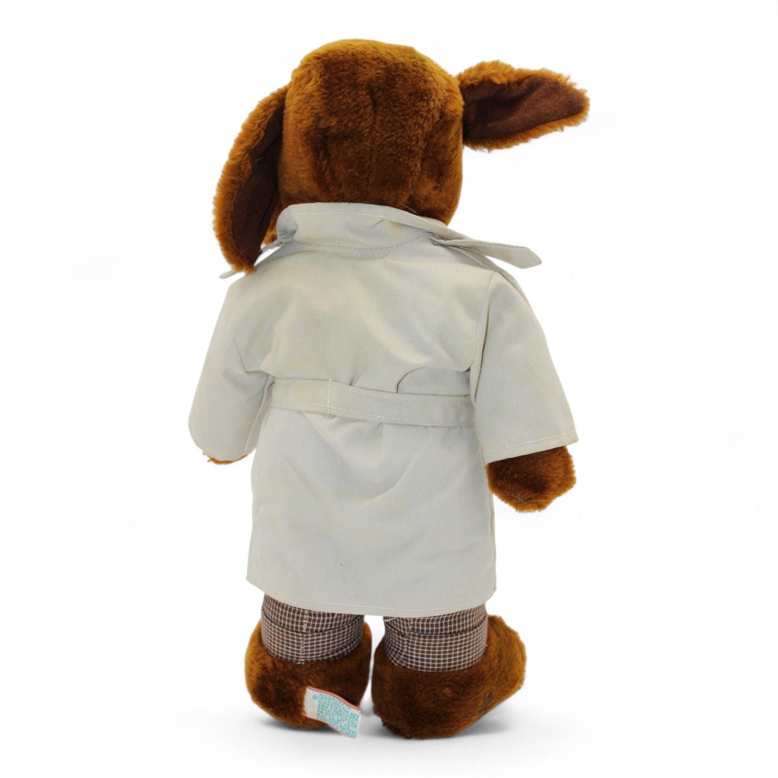 Back view of McGruff plush showing trench coat