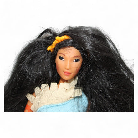 Close-up of Pocahontas Barbie Doll's face and hair