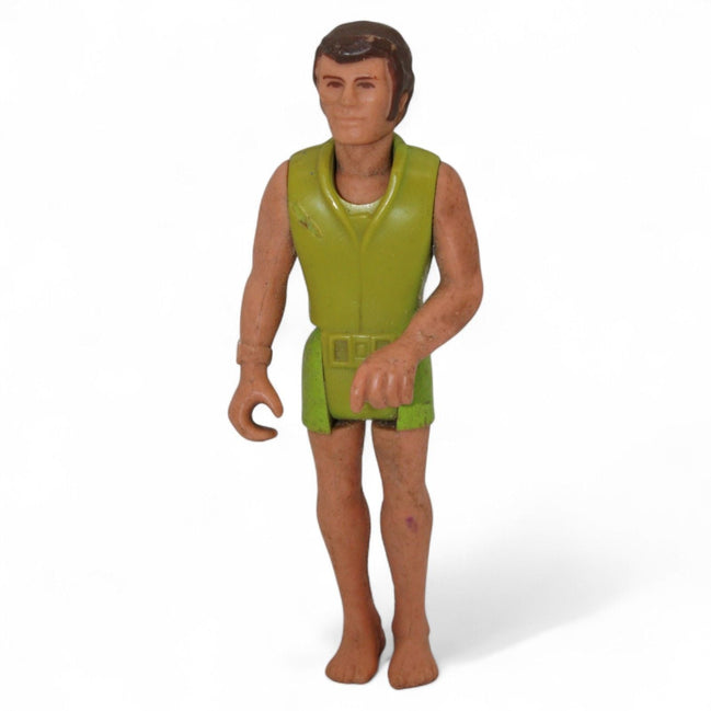 Vintage 1974 Fisher-Price Adventure People Scuba Diver action figure in green, front view.
