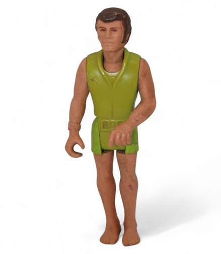 Vintage 1974 Fisher-Price Adventure People Scuba Diver action figure in green, front view.