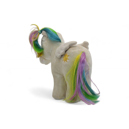 Back view of Pegasus plush highlighting rainbow tail and wings