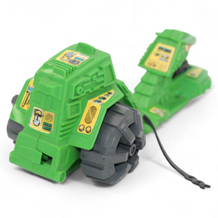 Back view of the vintage He-Man Road Ripper green toy vehicle