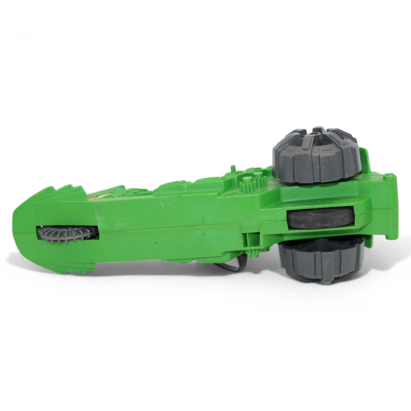Underside view of the vintage He-Man Road Ripper green toy vehicle