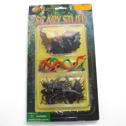 Vintage Scary Stuff Creature Set packaging with bats, spiders, and snakes