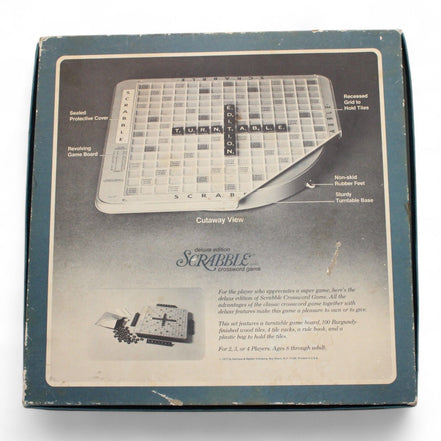Back of vintage Scrabble box with game details
