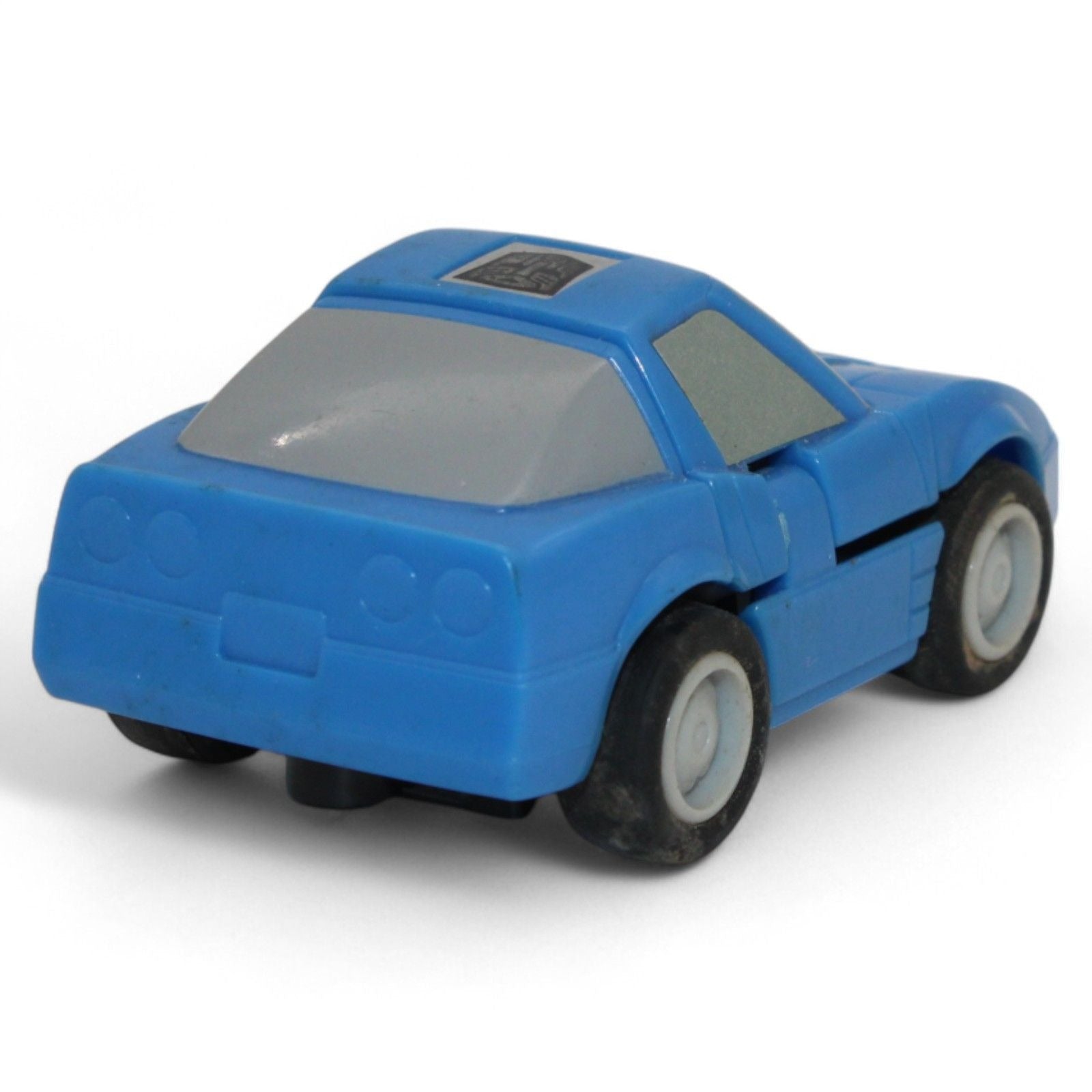 Back view of vintage Transformers G1 Freeway 1985 blue mini Autobot car
