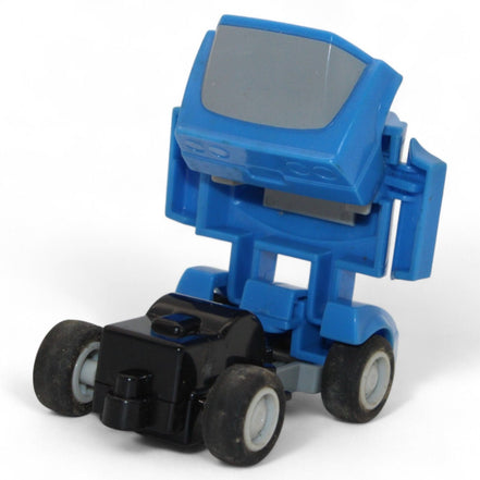 Rear view of vintage Transformers G1 Freeway 1985 blue mini Autobot robot