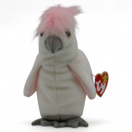Vintage Ty Beanie Baby Kuku Cockatoo with pink crest and hang tag