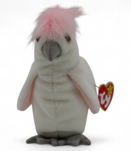 Vintage Ty Beanie Baby Kuku Cockatoo with pink crest and hang tag