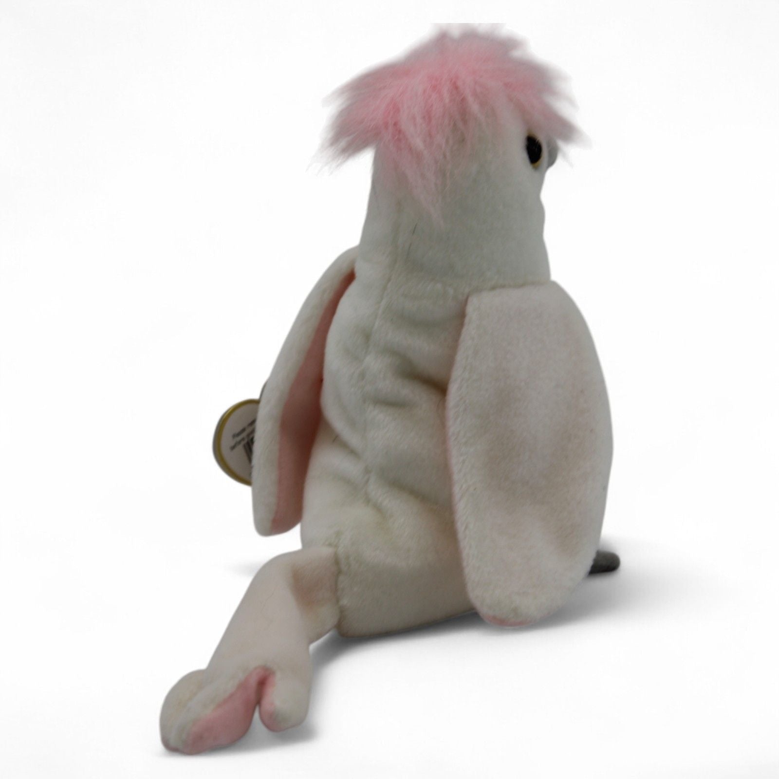 Close-up of Kuku Cockatoo Beanie Baby's pink crest