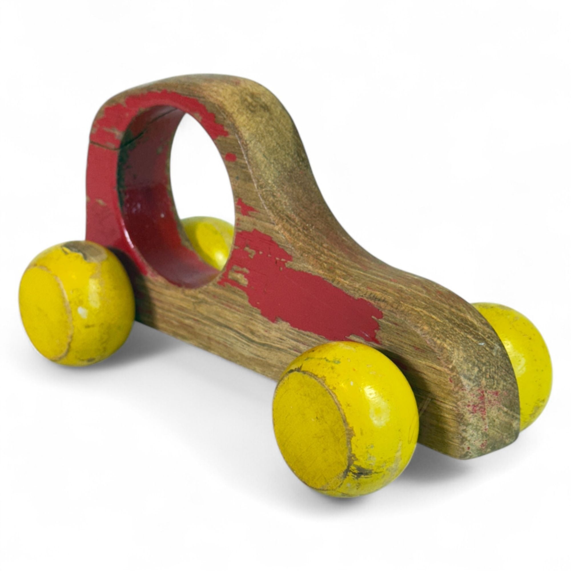 Retro wooden push toy with globe wheels