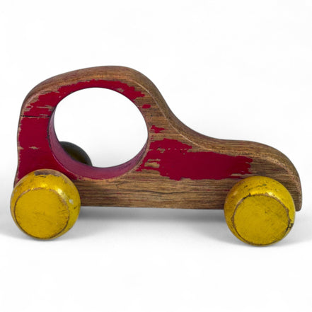 Classic wooden car toy in red and yellow
