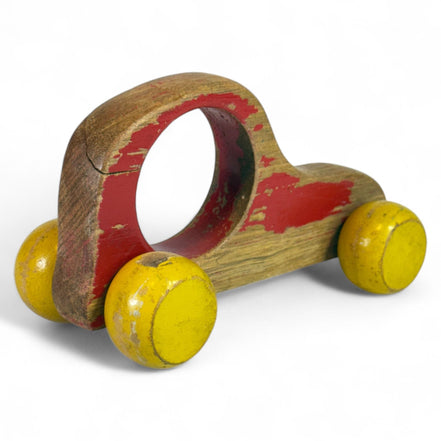 Rustic wooden push car with globe wheels