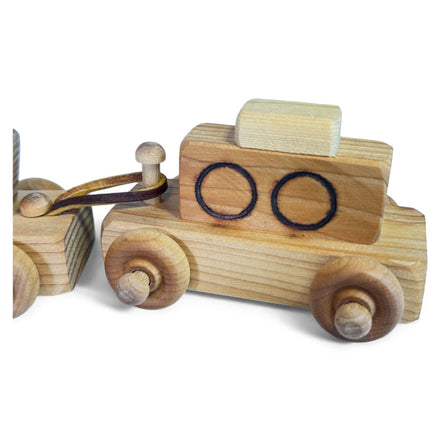 Handcrafted wooden train car with detailed design