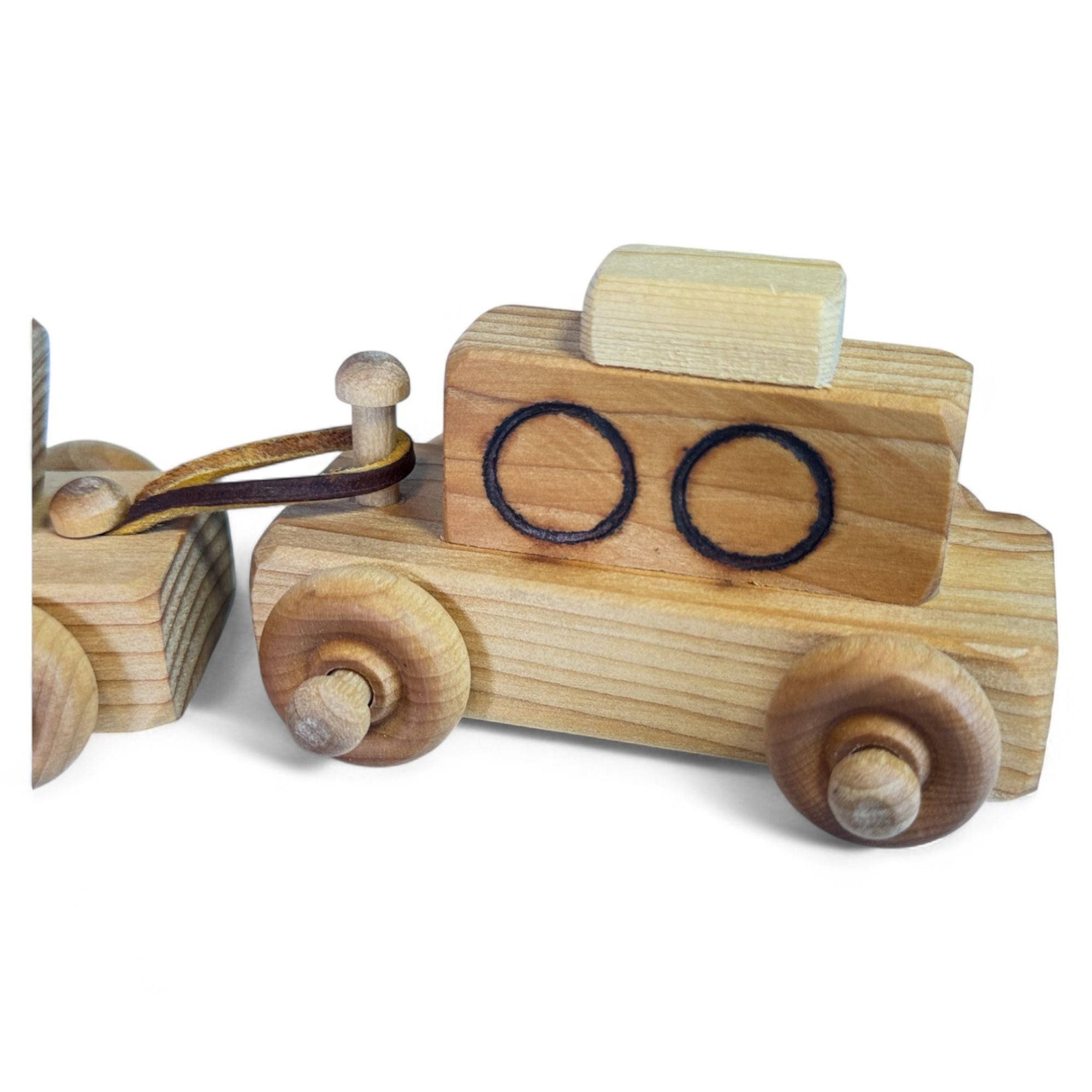 Handcrafted wooden train car with detailed design