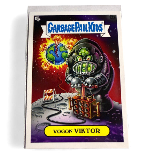 A Garbage Pail Kids Vogon Viktor #12a collector card from Topps 2023 Intergoolactic Mayhem set in mint condition.
