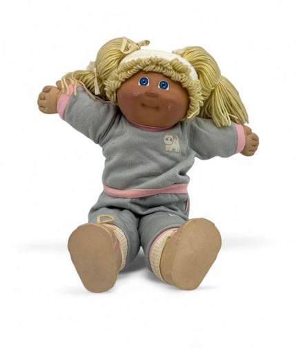 Vintage Cabbage Patch Kids Doll Blonde Pigtails Blue Eyes 1980s Coleco