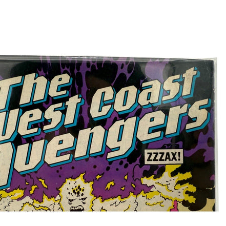 Title and characters on West Coast Avengers #12 comic cover