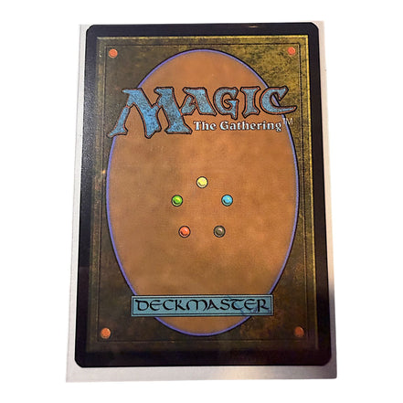 Back of a Magic The Gathering card with the Deckmaster logo