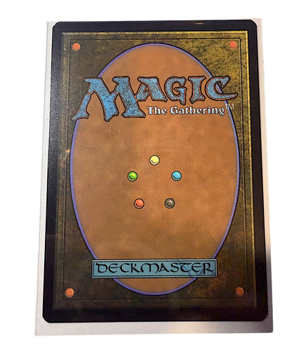 Back of a Magic The Gathering card with the Deckmaster logo