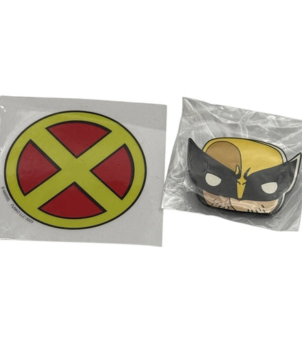 Wolverine pin and X-Men logo sticker set from Marvel 2023