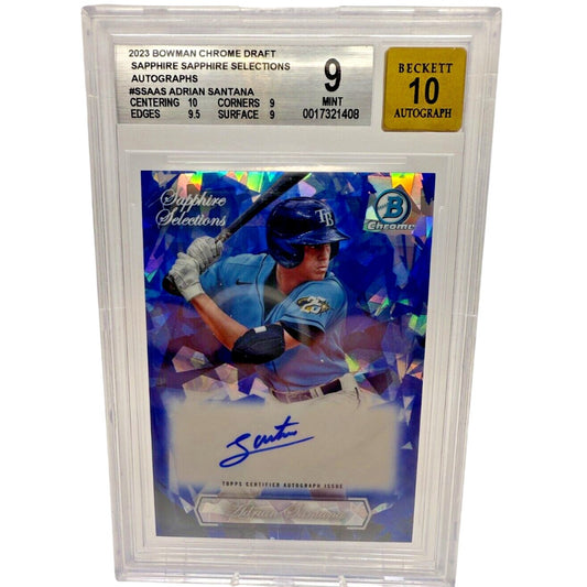 2023 Adrian Santana Bowman Chrome Draft Sapphire Selections Auto BGS 9/10 Tampa Bay Rays Collectible Card